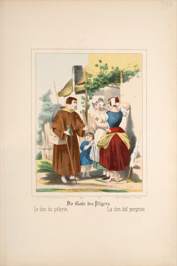 Le don du pélerin. (titre inscrit, français, allemand, espagnol