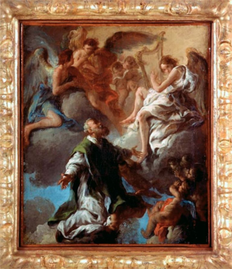 Saint Philippe de Néri en gloire devant un ange musicien. Musées